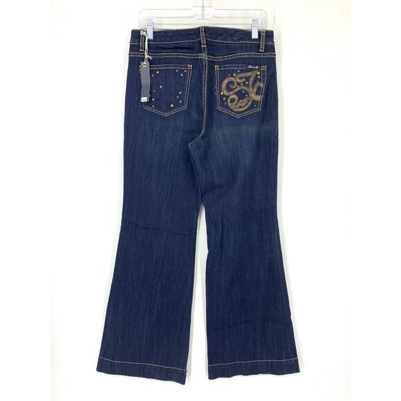 Vintage Y2K Seven7 Women's Sz 8 Denim Wide Leg Jeans Blue Embroidered Pocket NWT - Picture 4 of 4